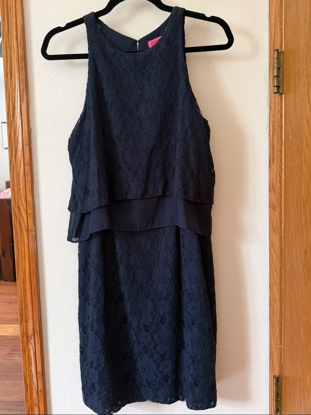 Women's Navy Lace Layered Sheath Dress